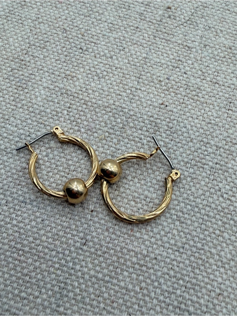 Textured Gold Hoop Earrings with Spherical Accent